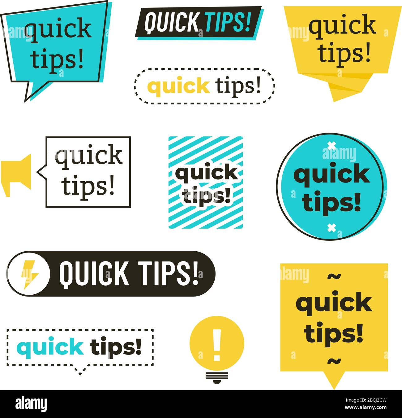 Advice, tip, quick tips, helpful tricks and suggestions vector logos