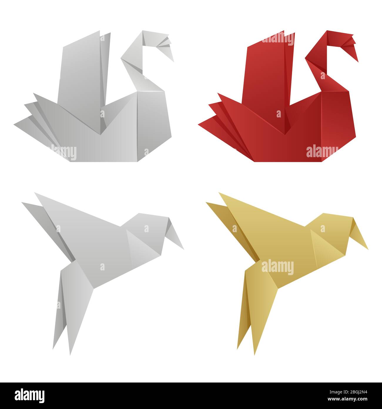 Vector japanese origami birds of set isolated on white background illustration Stock Vector