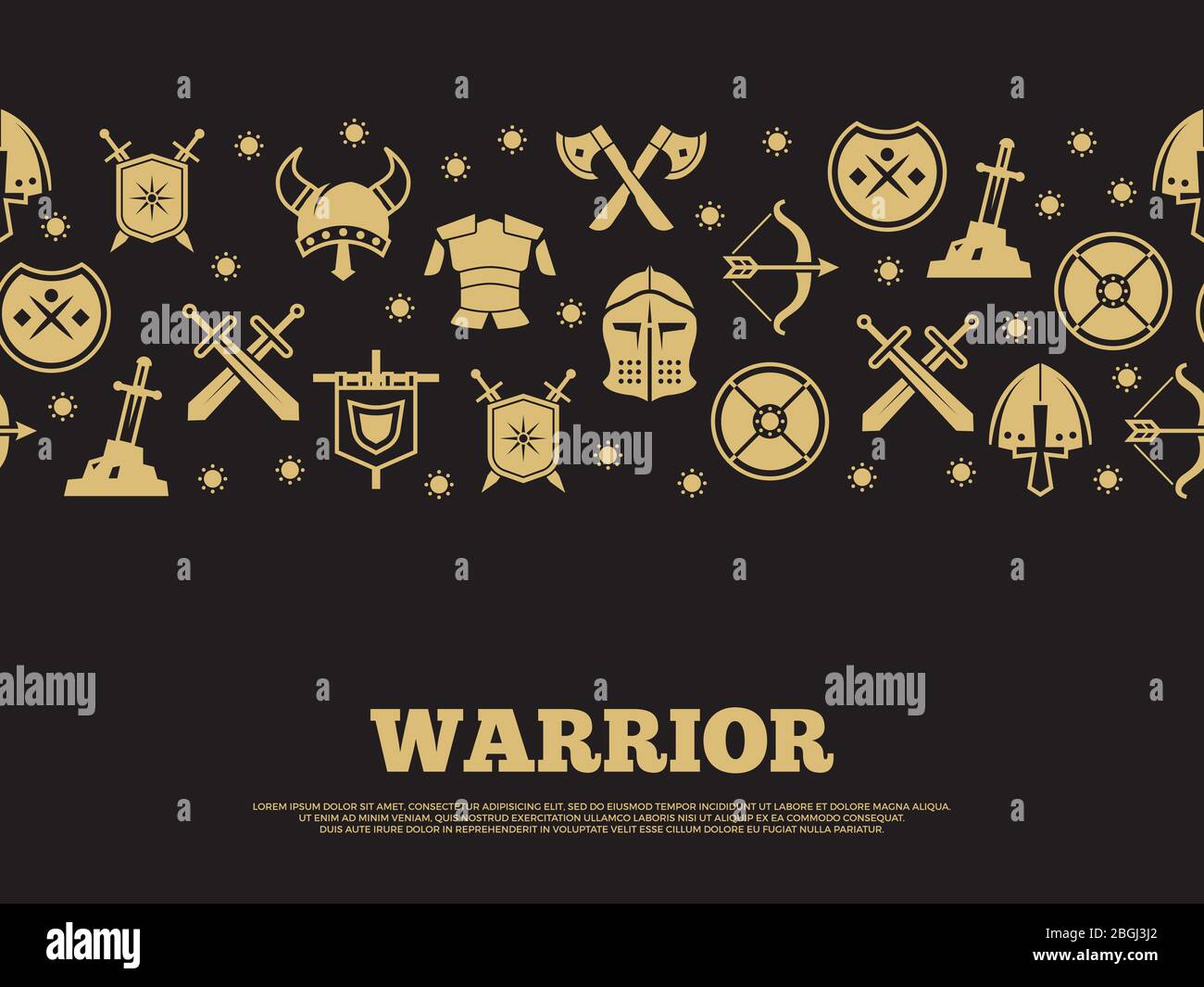 Vintage warrior banner and poster background with mediewal knights silhouette icons. Vector illustration Stock Vector