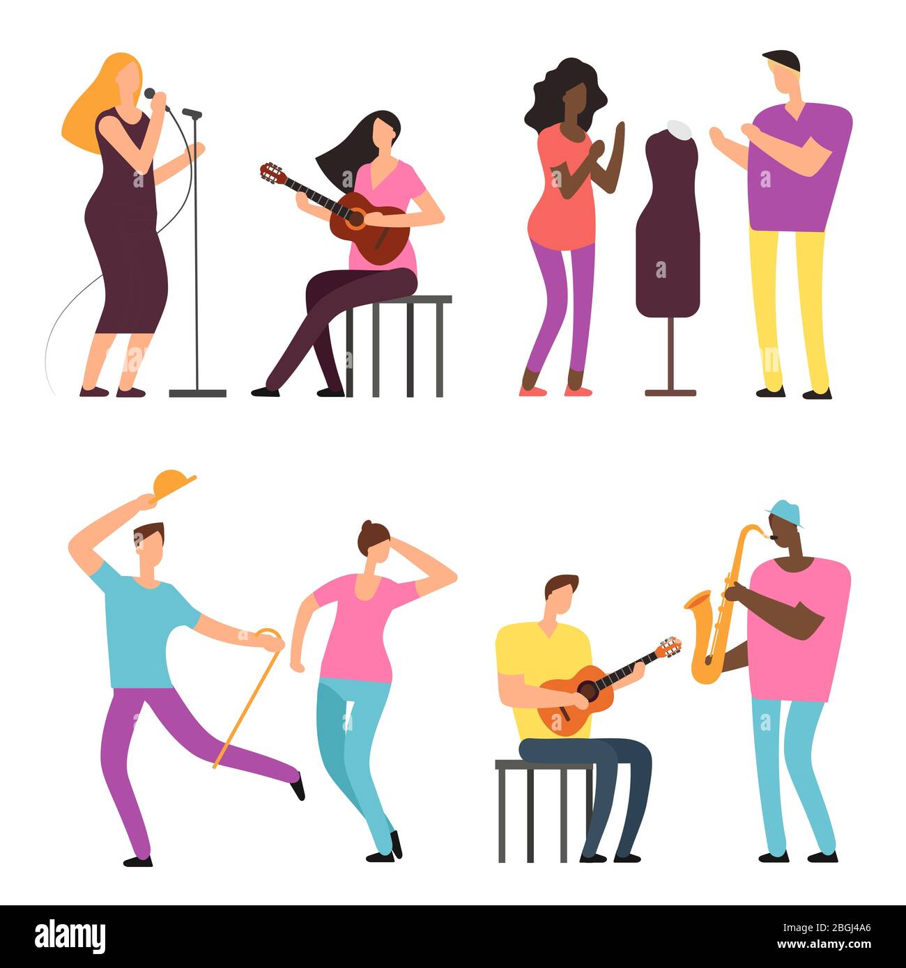 Happy people of art and music. Professional artists and musicians vector characters of set isolated on white illustration Stock Vector