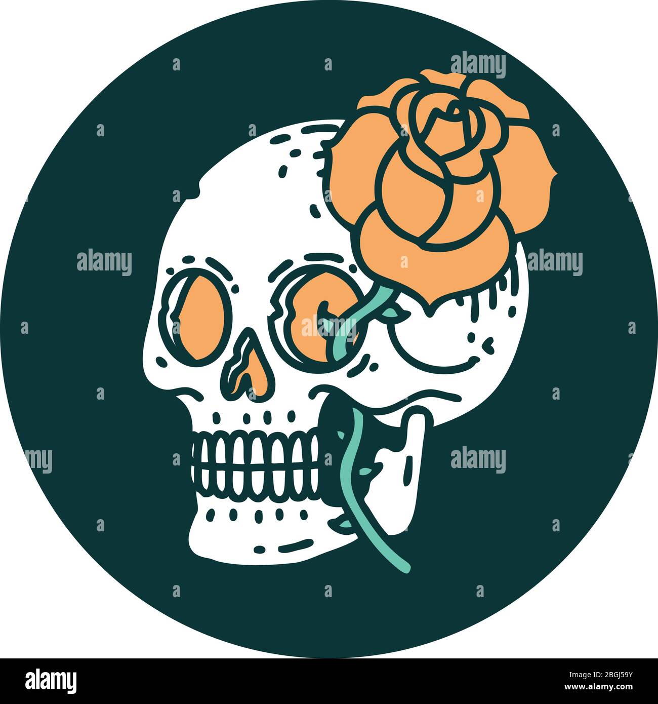 iconic tattoo style image of a skull and rose Stock Vector Image & Art ...