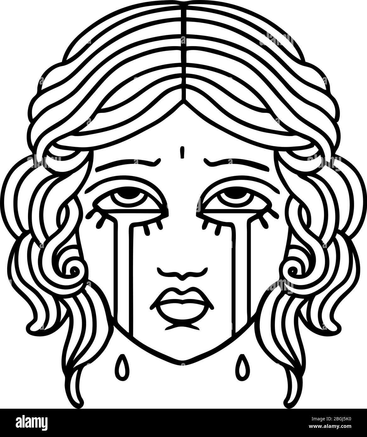tattoo in black line style of female face crying 12057089 Vector Art at  Vecteezy