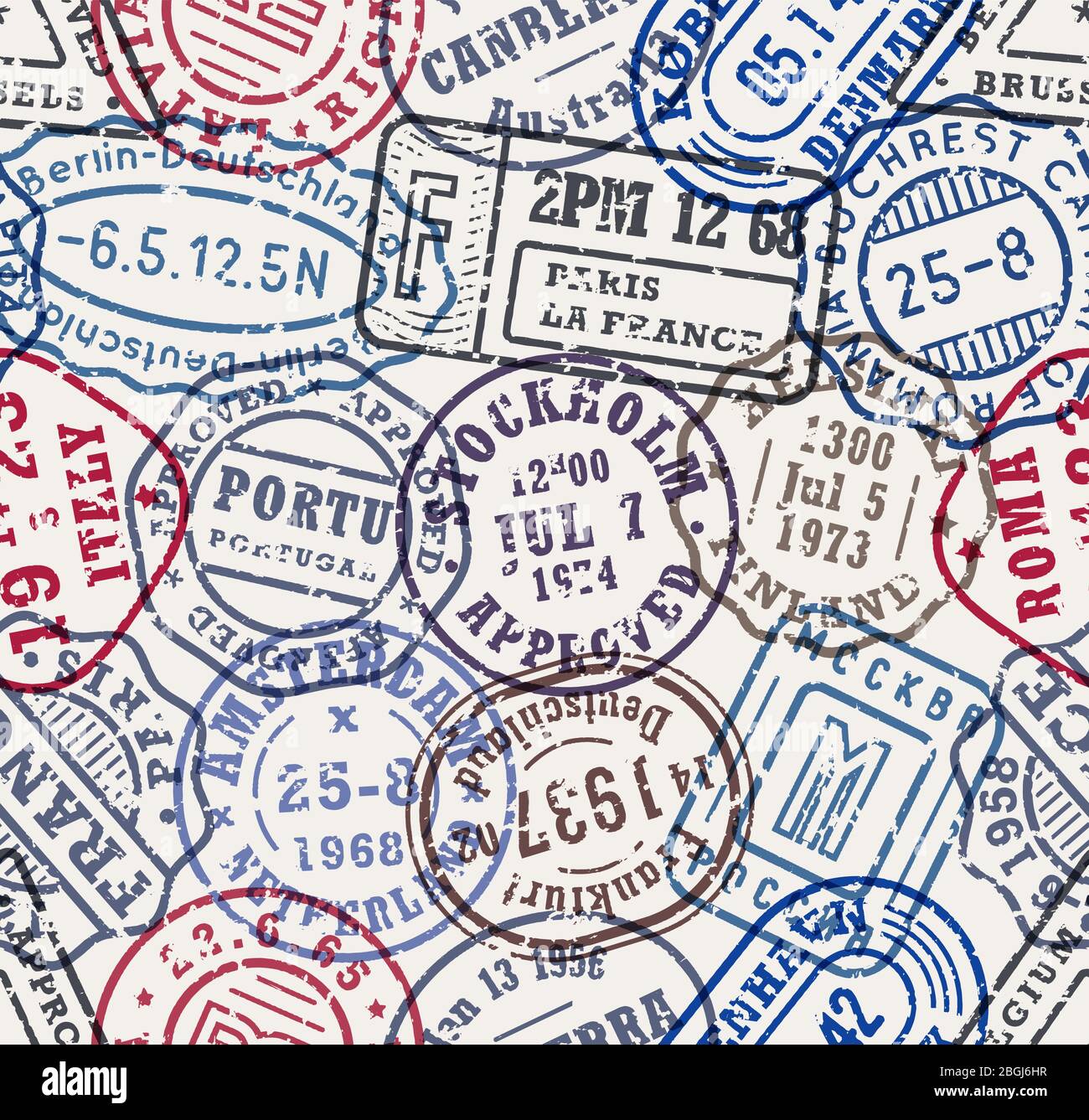 Postal stamps seamless pattern vector background template Stock Vector