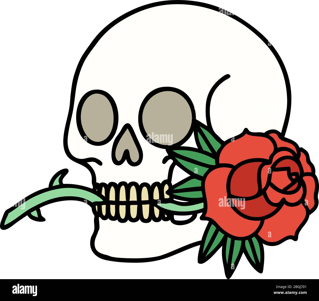 tattoo in traditional style of a skull and rose Stock Vector Image ...