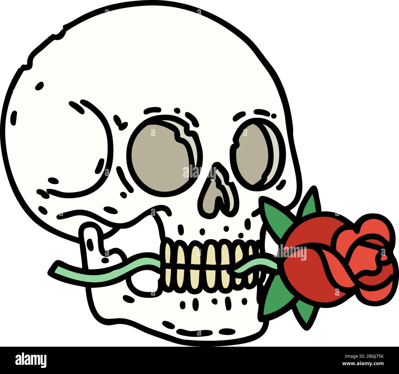 Tattoo In Traditional Style Of A Skull And Rose Stock Vector Image Art Alamy