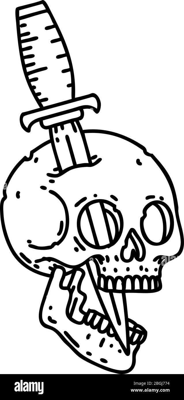 tattoo in black line style of a skull Stock Vector Image & Art - Alamy