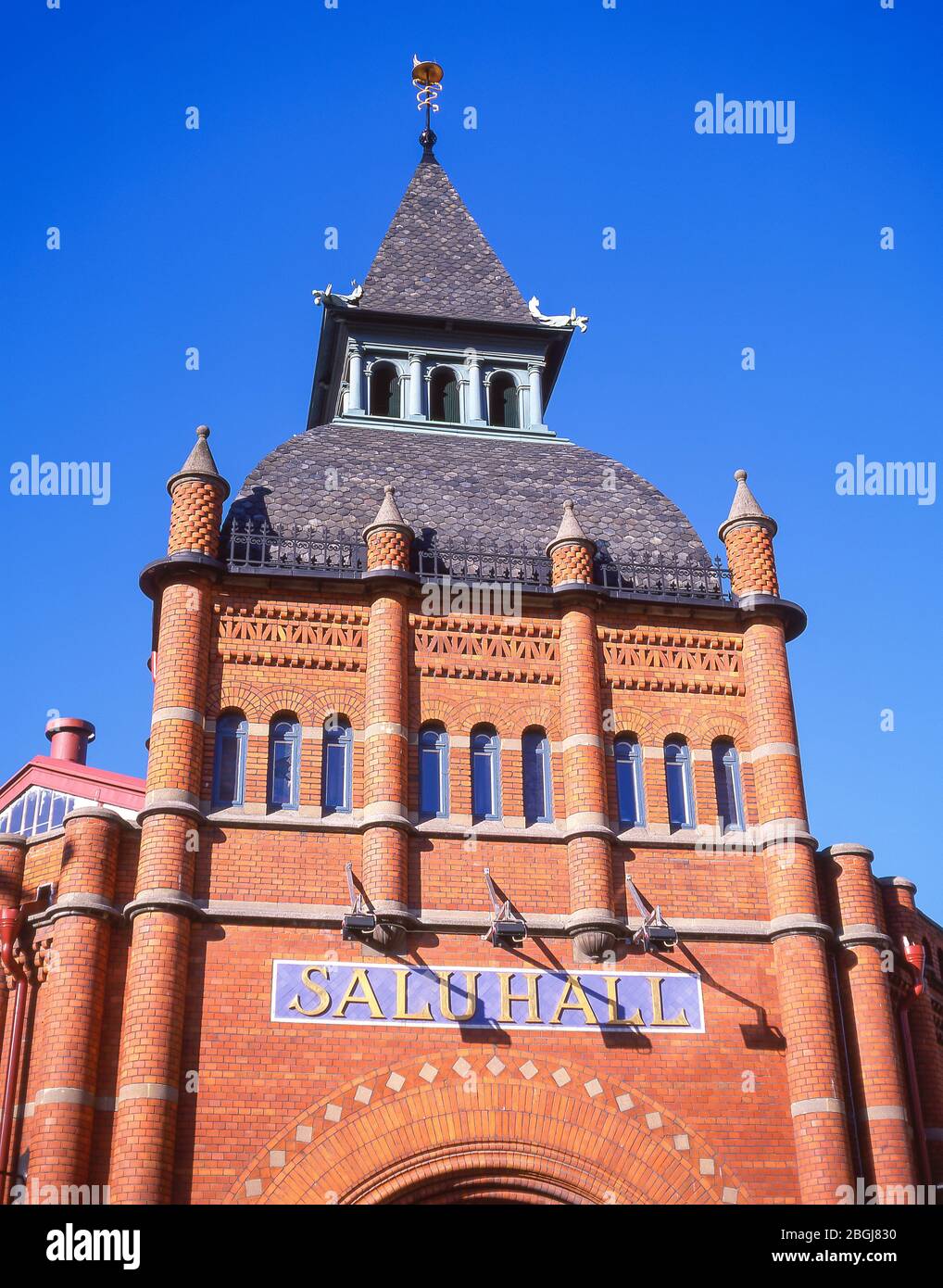 Entrance to Ostermalm Saluhall (Market Food Hall), Ostermalmstorg, Stockholm, Kingdom of Sweden Stock Photo