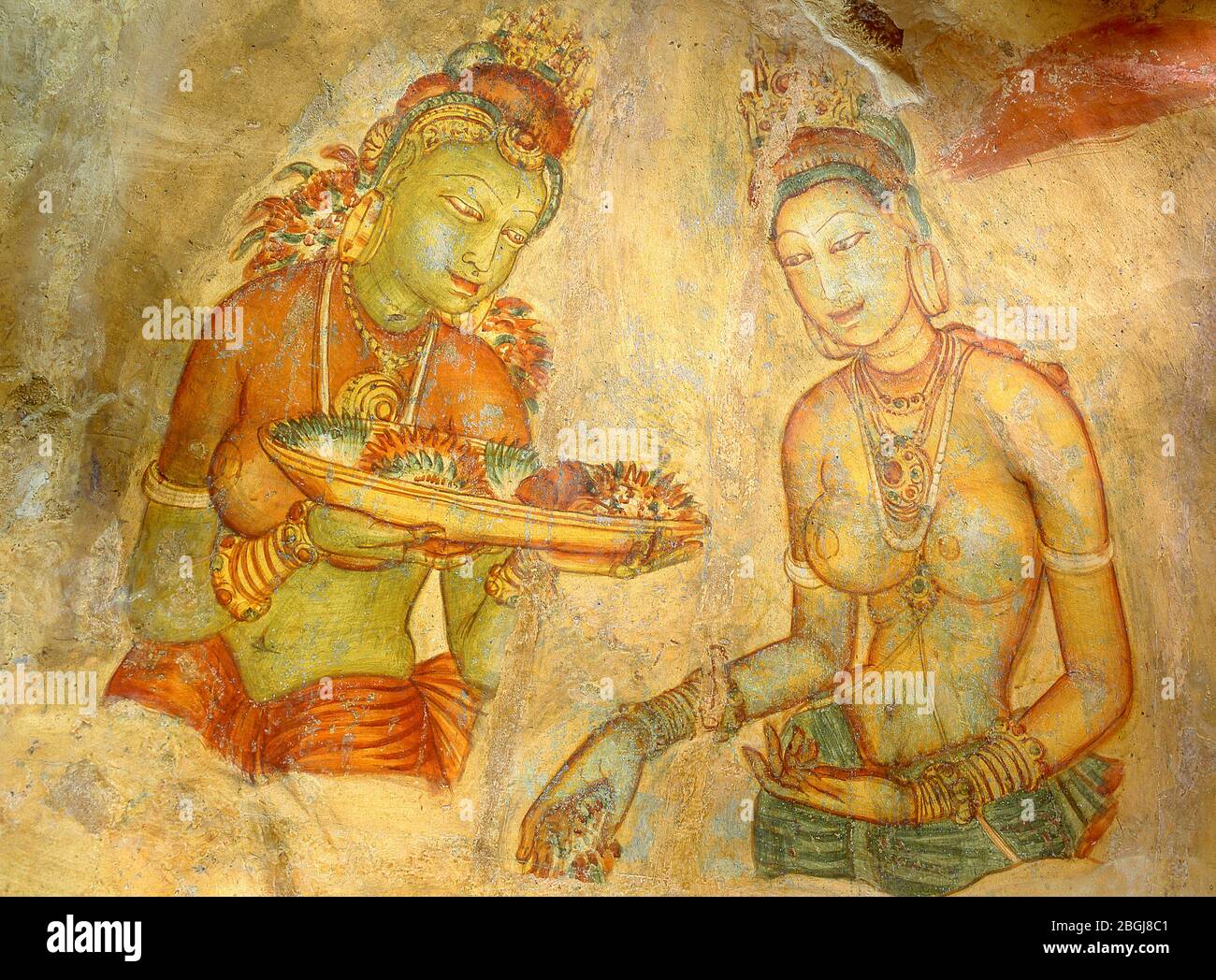 Sigiriya maidens fresco painting, Sigiriya (Sinhagiri), Matale District, Southern Province, Sri Lanka Stock Photo