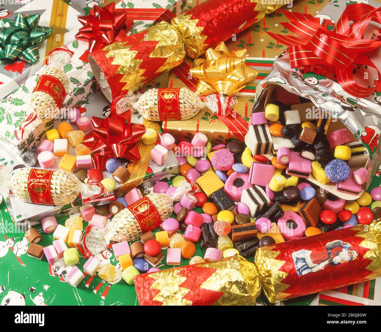 Christmas crackers and confectionery, Ascot, Berkshire, United Kingdom Stock Photo