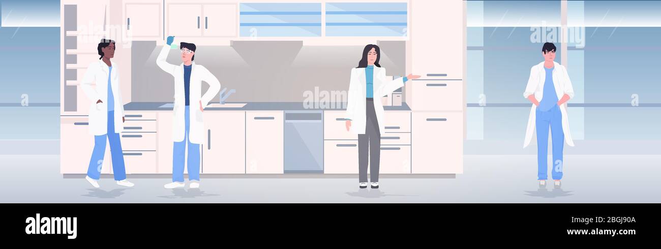 scientists team working in medical lab mix race researchers in white ...