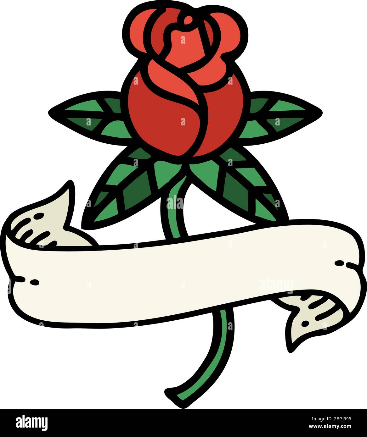tattoo in traditional style of a rose and banner Stock Vector Image ...