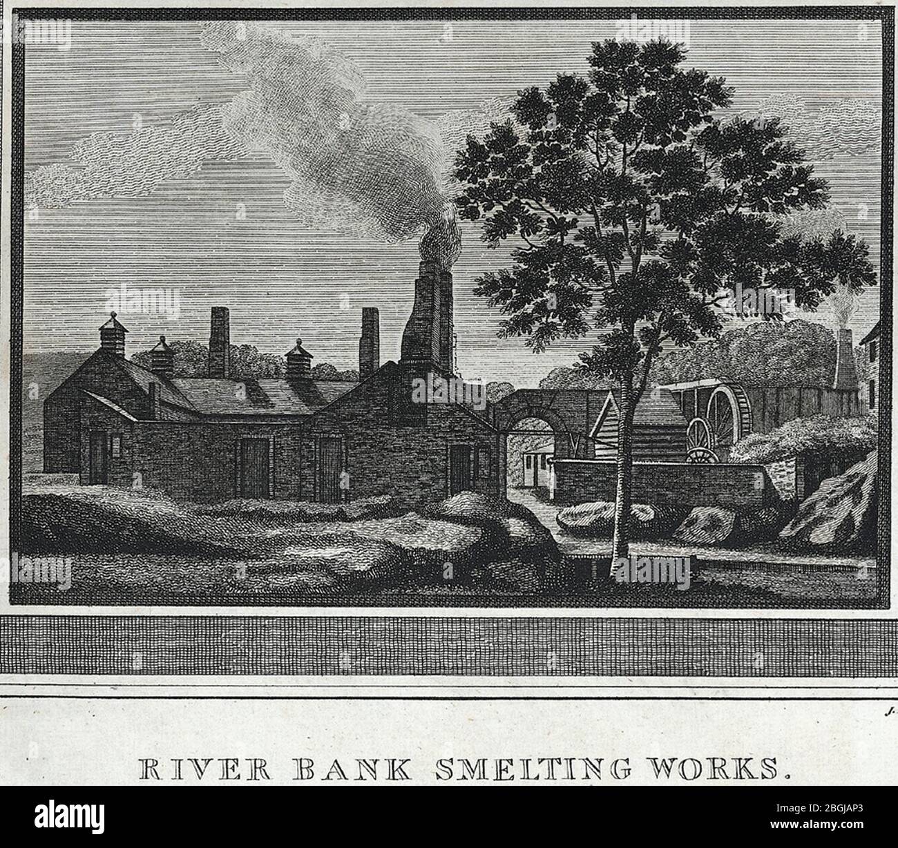 History of Holywell Parish, River bank smelting works. Stock Photo