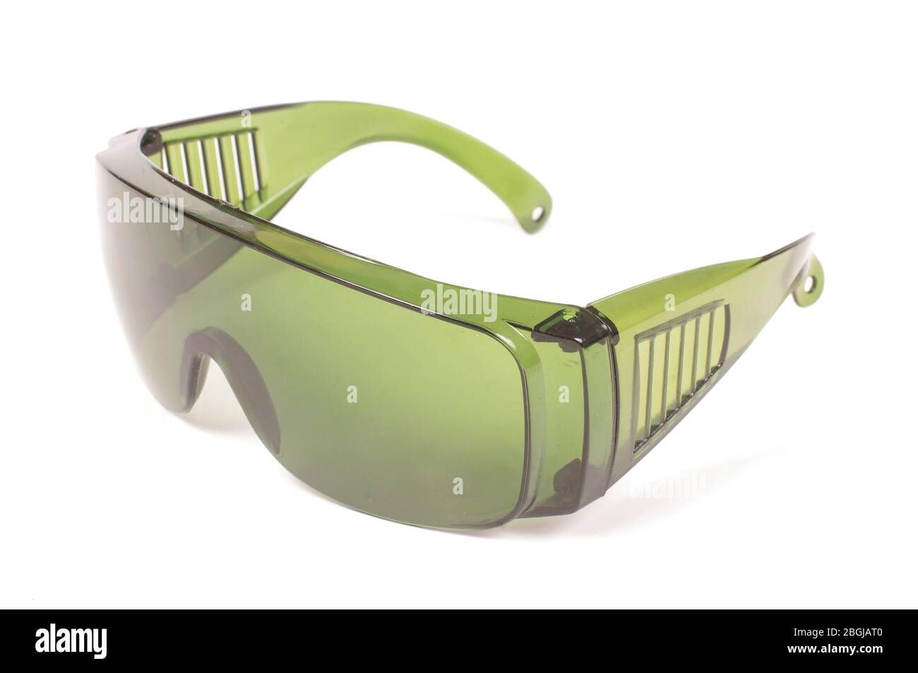 Safety green glasses for protection from laser radiation isolated on