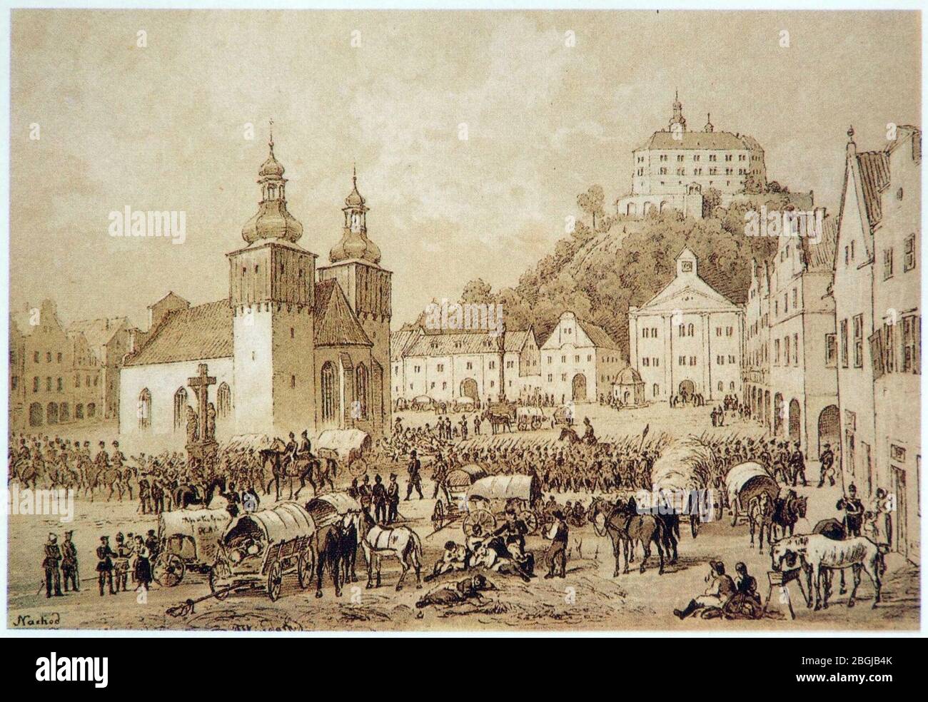History of Náchod 13 - Náchod marketplace on 28th June 1866. Stock Photo
