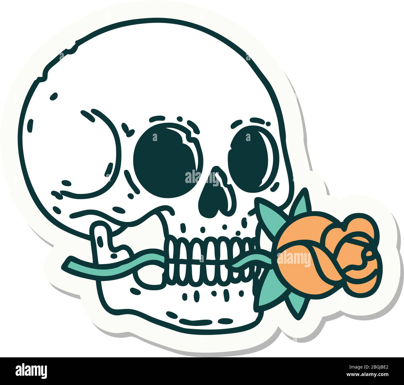 sticker of tattoo in traditional style of a skull and rose Stock Vector ...