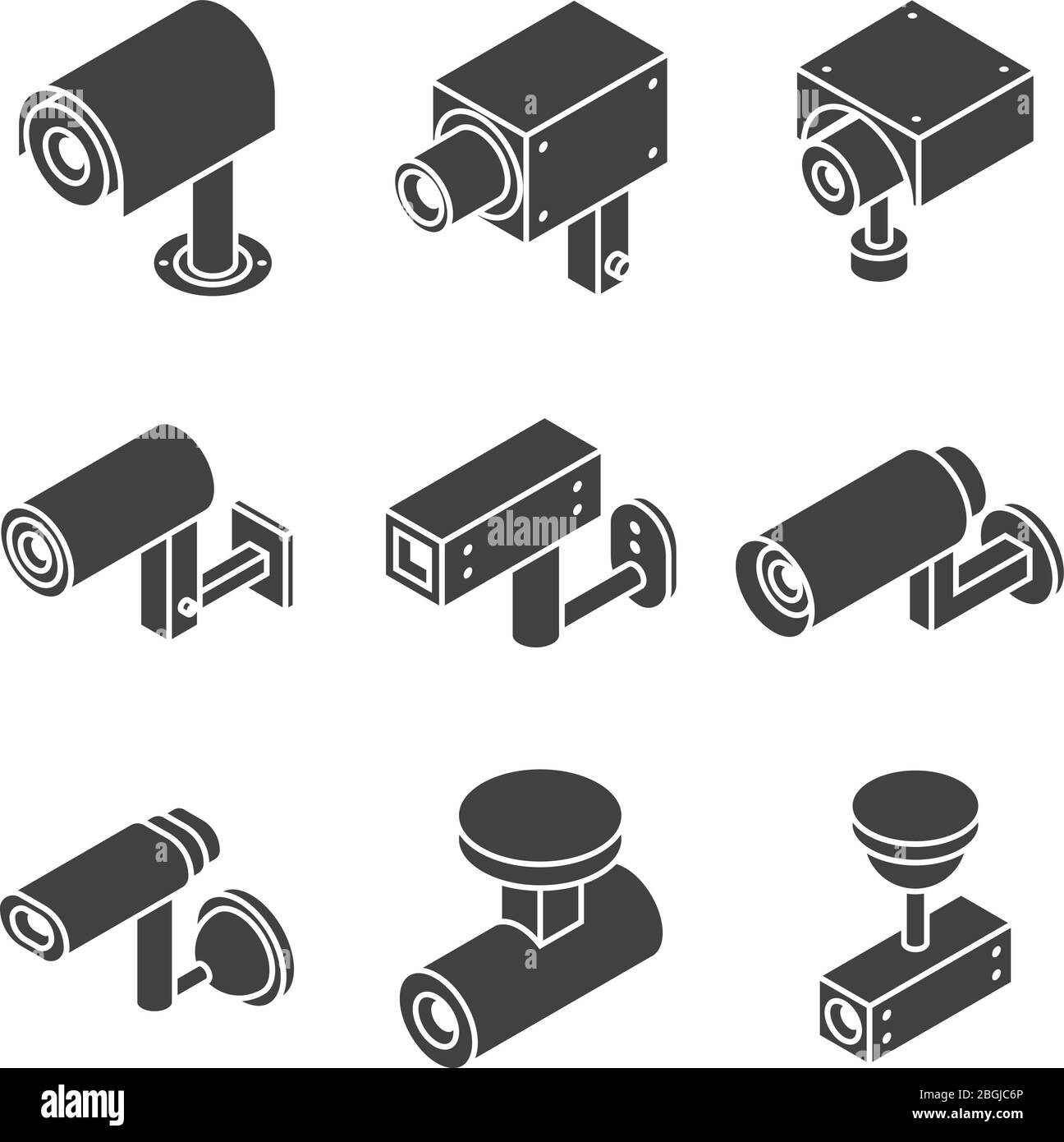 Surveillance outdoor television camera, security cameras cctv vector isolated icons. Illustration of guard control system video Stock Vector
