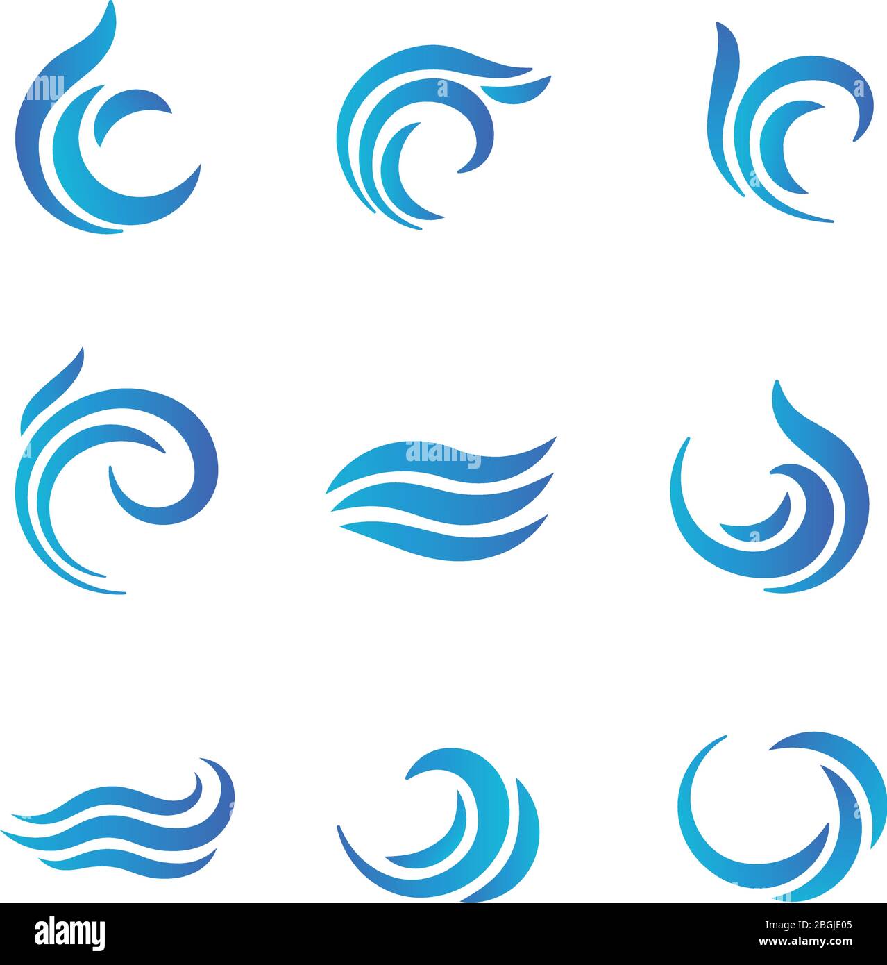 Wave logos. Blue water waves with splashes vector emblems. Wave blue sea emblem, nature surf storm illustration Stock Vector
