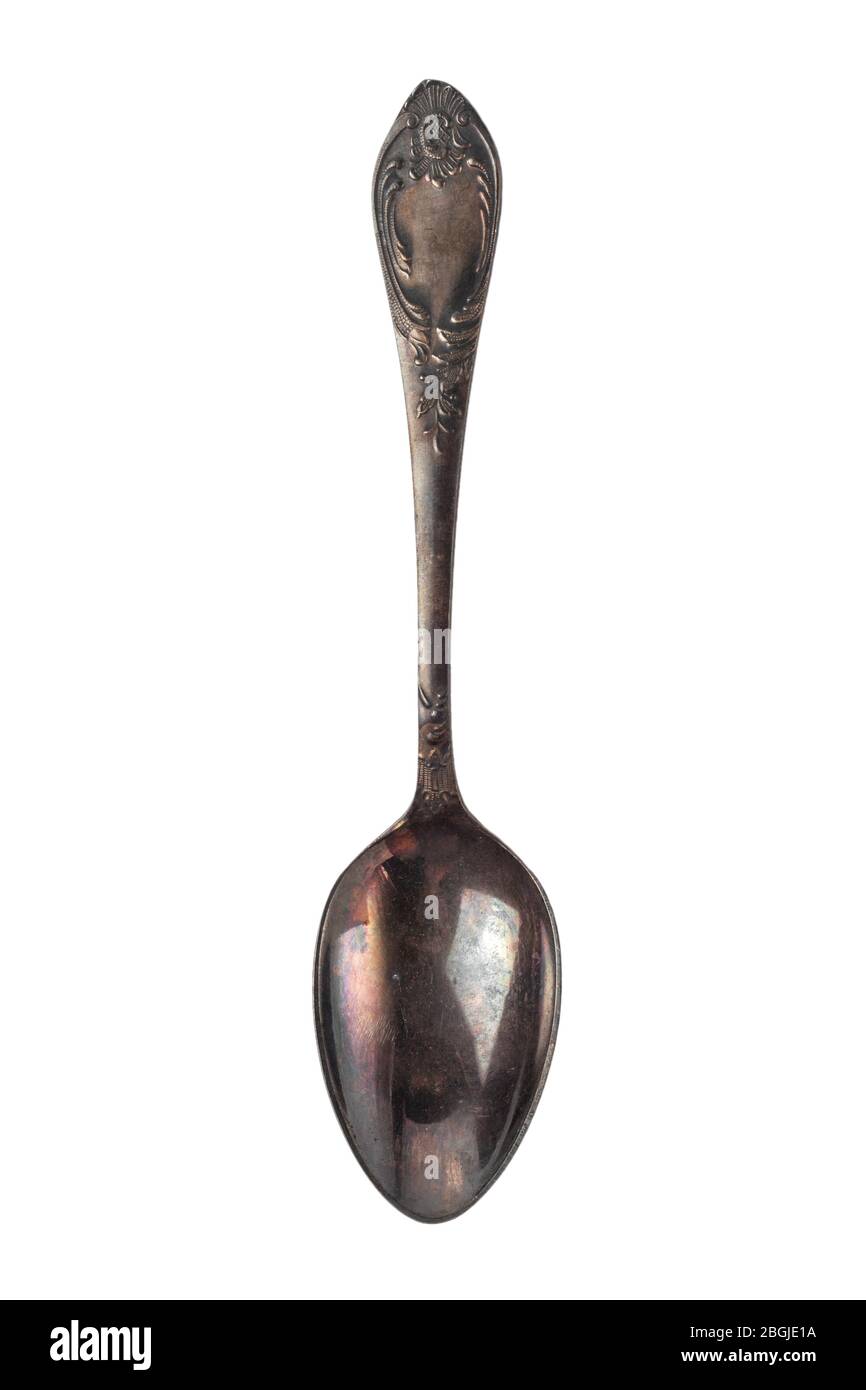 Vintage antique tablespoon of cupronickel. isolated on white background Stock Photo