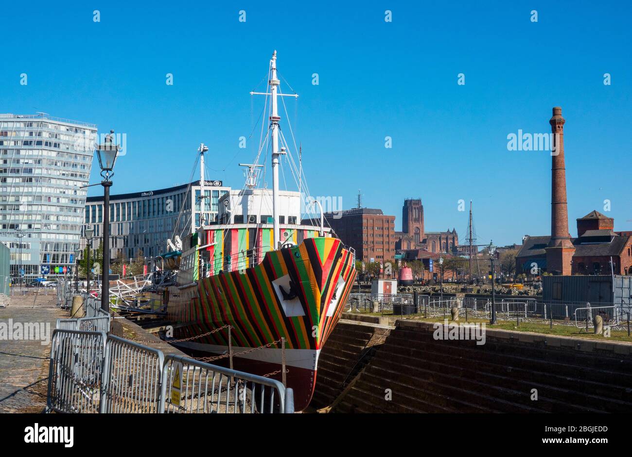 The Dazzle Ship Edmund Gardner in Canning Dock, Liverpool. First dry docks in Liverpool Stock Photo