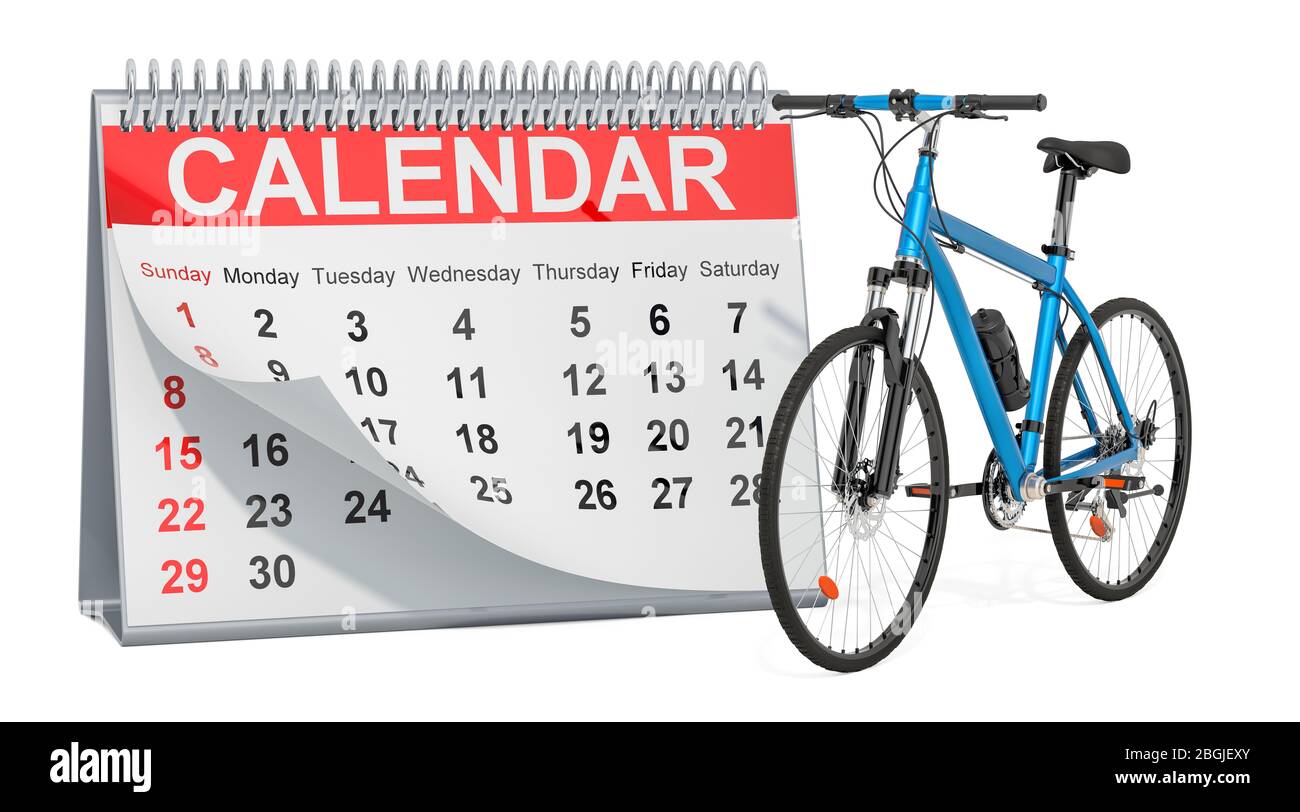Desk calendar with electric unicycle, monowheel. 3D rendering isolated ...