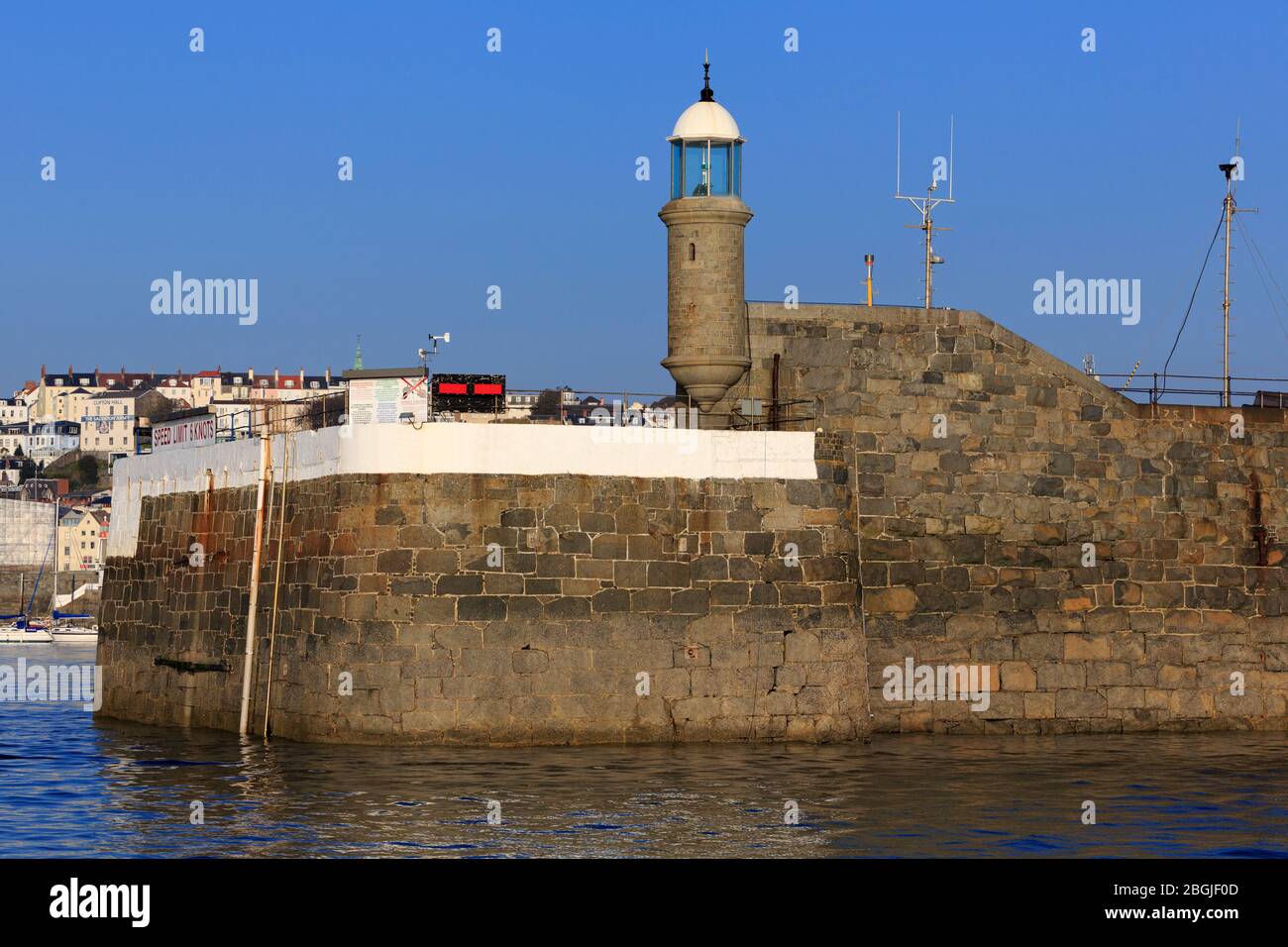 Breakwater Lighthouse, St. Peter Port, Guernsey, Channel Islands, Europe Stock Photo