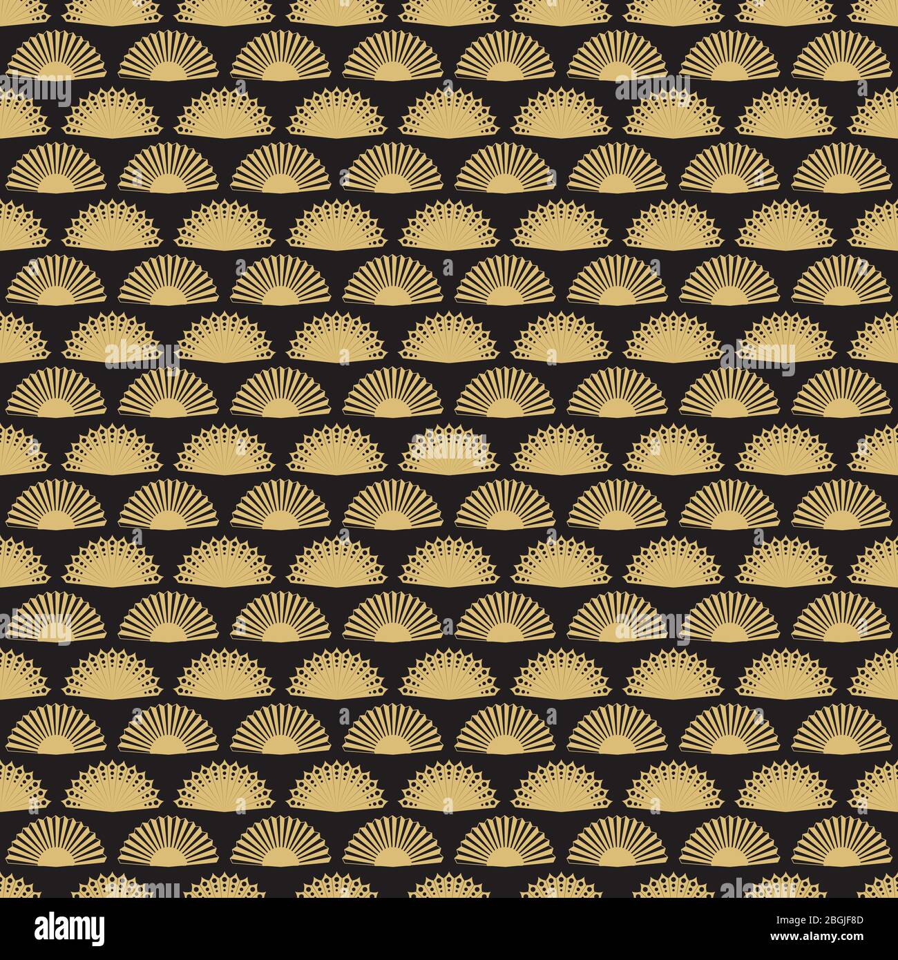 Gold hand fan background seamless pattern design. Abstract geometric fans texture. Vector illustration Stock Vector