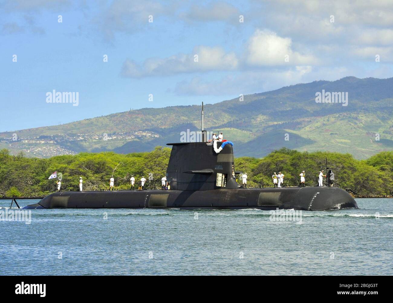 HMAS Sheean (SSG 77) at Pearl Harbor in July 2014. Stock Photo