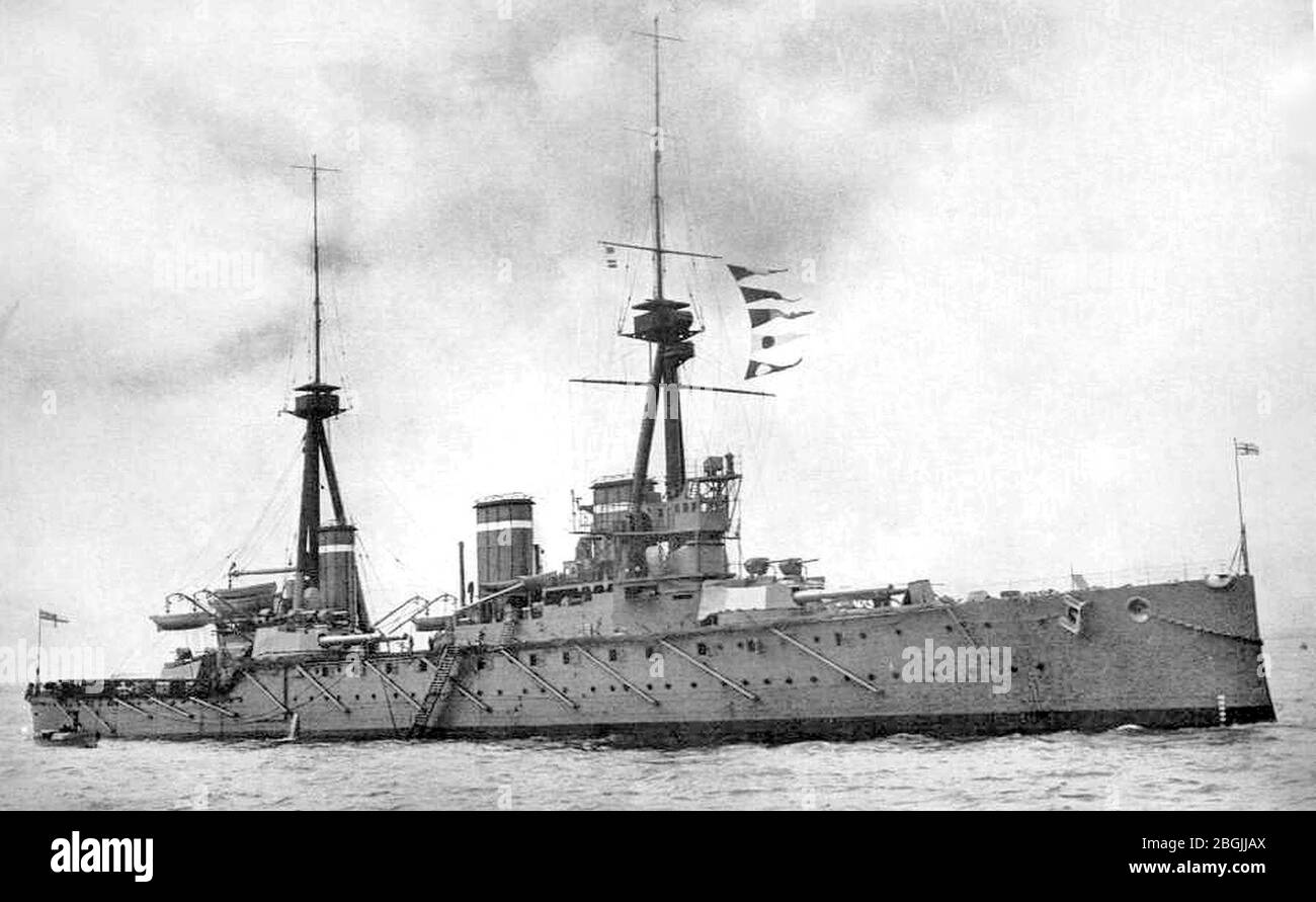 HMS Invincible (1907) British Battleship. Stock Photo
