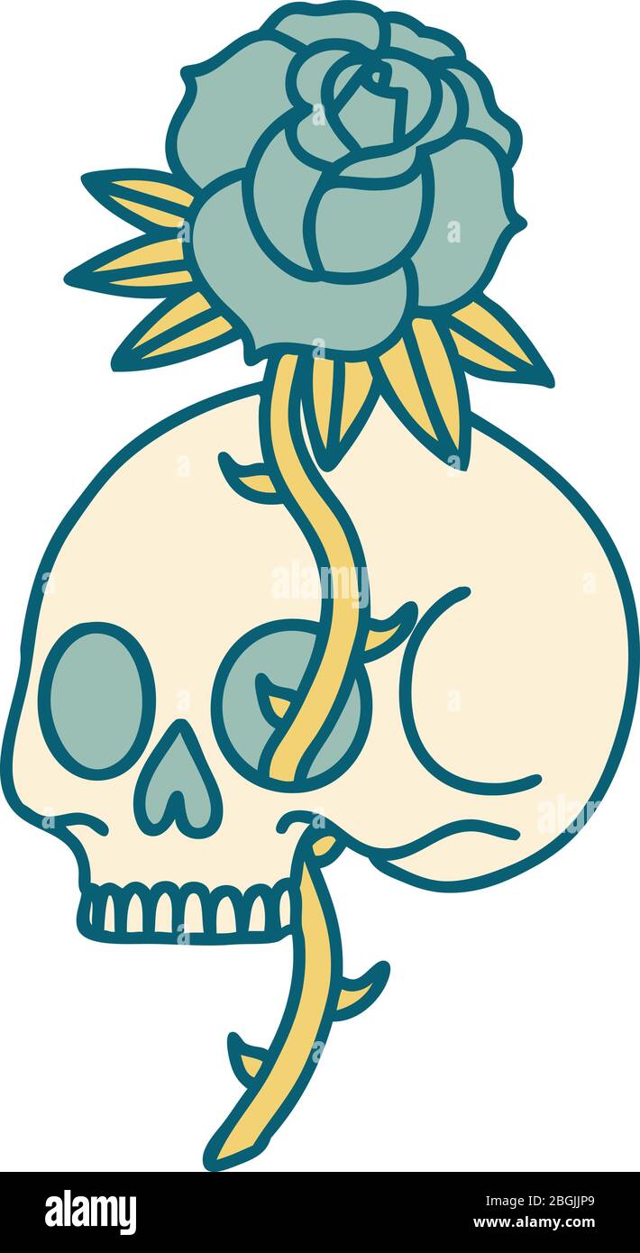 iconic tattoo style image of a skull and rose Stock Vector Image & Art ...