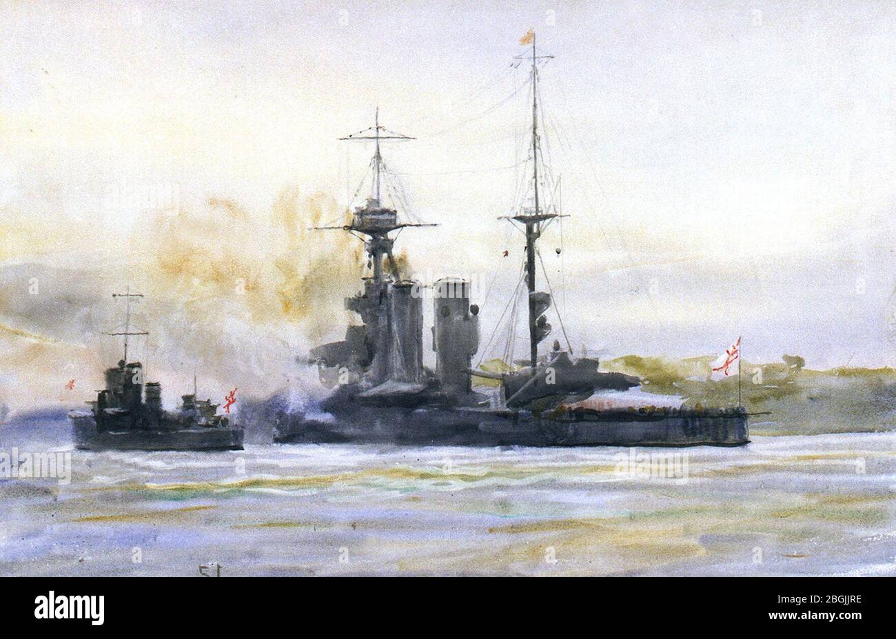 HMS 'Queen Elizabeth', battleship, and a Modified W-class destroyer ...