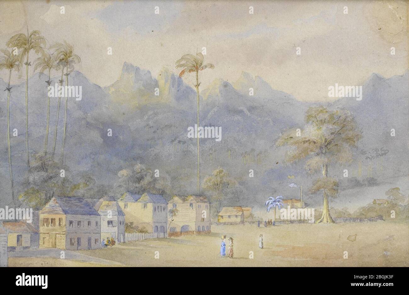 Richard Heys, Settlement Tahiti, 1826, watercolor and bodycolor. Stock Photo