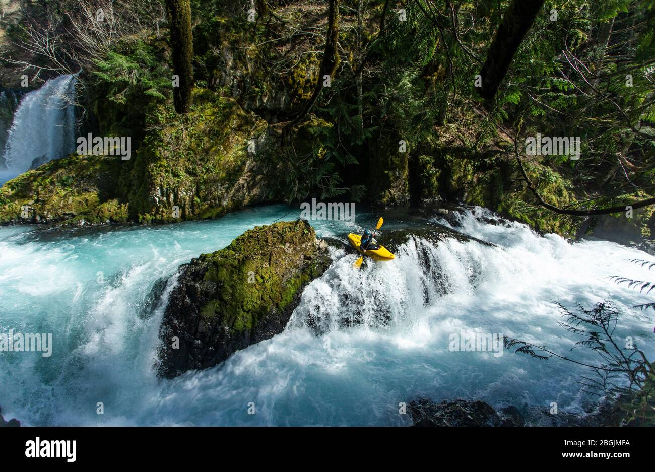 A kayaker descends the Little White Salmon River in WA Stock Photo Alamy
