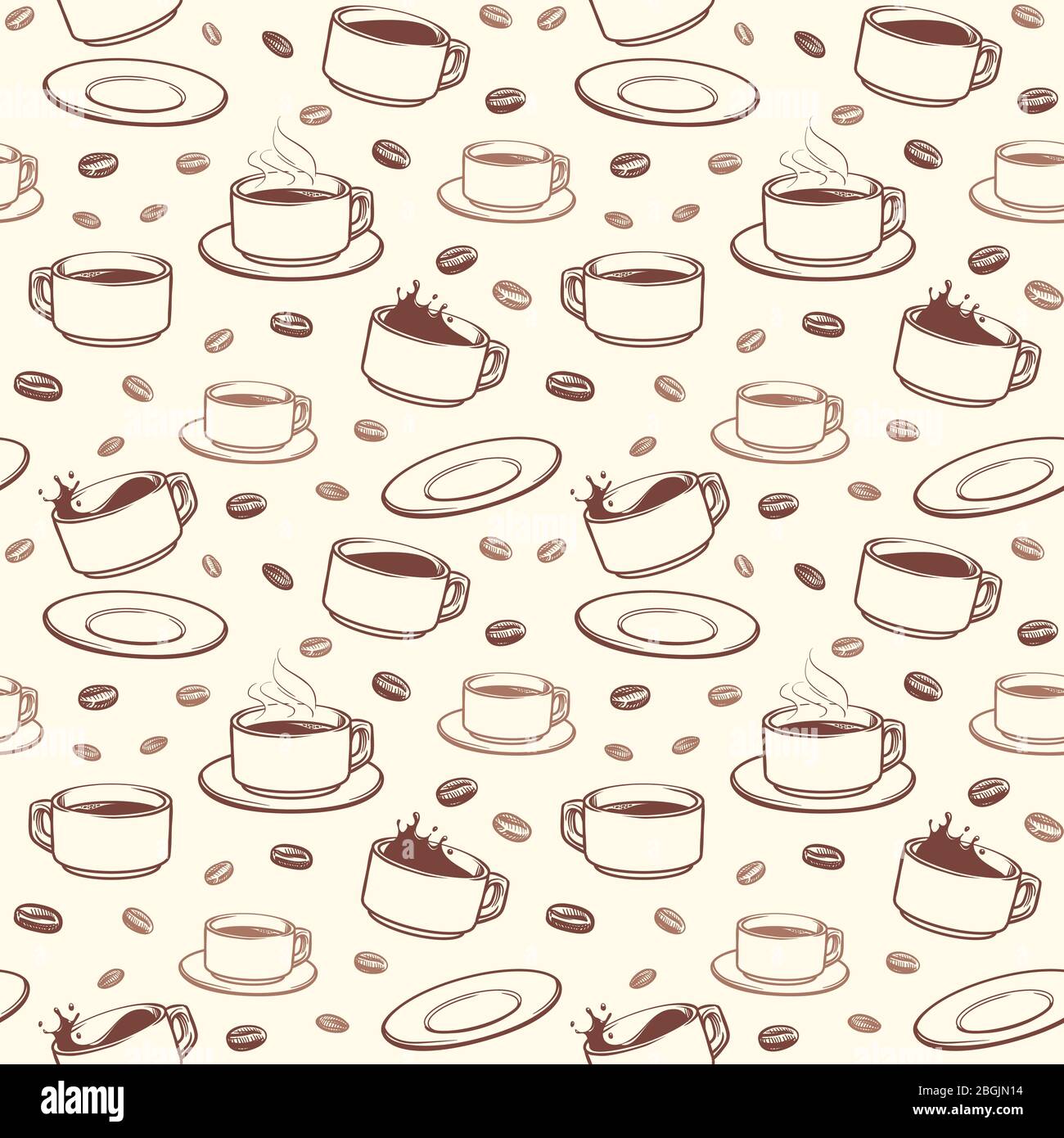 Hand drawn coffee cups vector seamless pattern. Illustration of ...