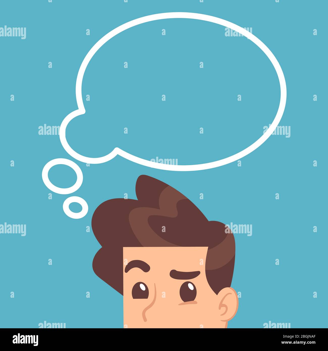 Educated student thinking with think bubble above head. Education vector concept. Illustration of man with idea bubble, businessman thinking Stock Vector