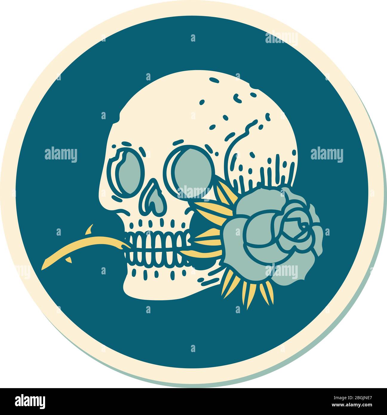 sticker of tattoo in traditional style of a skull and rose Stock Vector ...