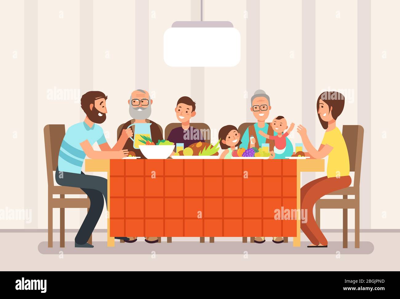 Big happy family eating lunch together in living room cartoon vector  illustration. Lunch family, father mother with children and parents Stock  Vector Image & Art - Alamy