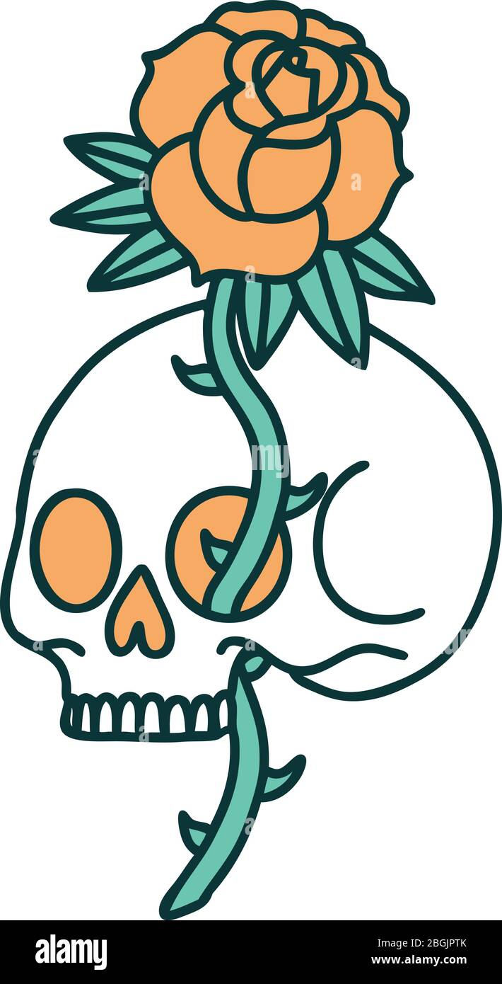iconic tattoo style image of a skull and rose Stock Vector Image & Art ...