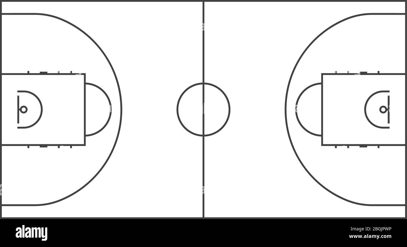 Basketball court line vector background. Outline basketball sports field for game background area illustration Stock Vector