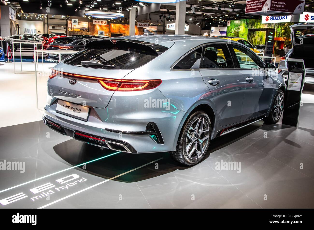 Brussels, Belgium, Jan 2020: metallic silver Kia PROCEED mild