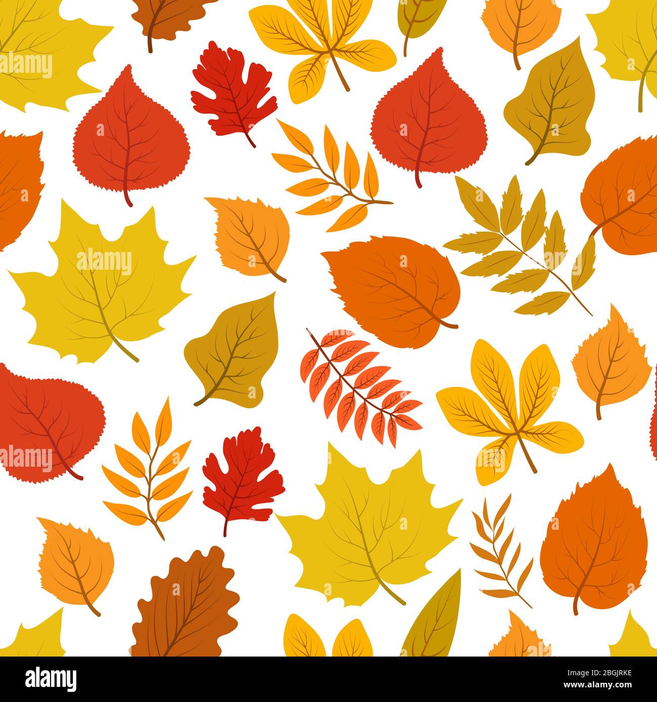Forest golden autumn leaves seamless vector autumnal pattern. Background natural golden foliage, nature leaf illustration Stock Vector