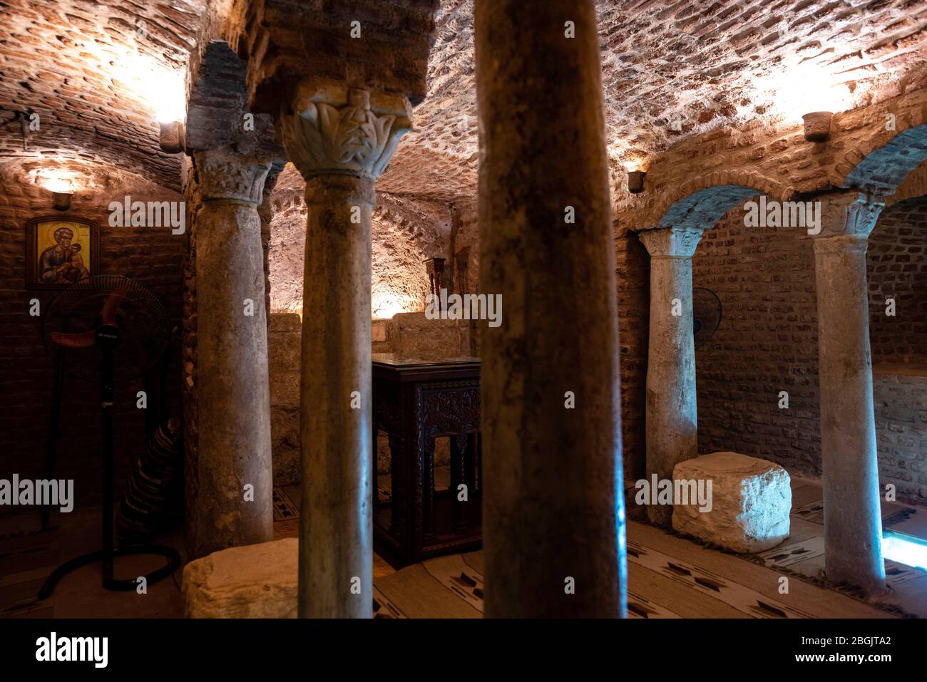 Interior view of Saints Sergius and Bacchus Church, Kom Ghorab, Old Cairo, Egypt. Stock Photo