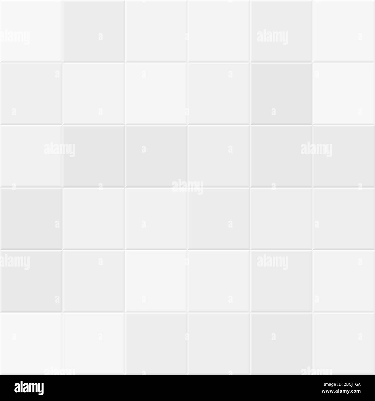 White and gray tiles on bathroom wall. Tiled vector seamless texture. Illustration of kitchen structure geometric square ceramic Stock Vector