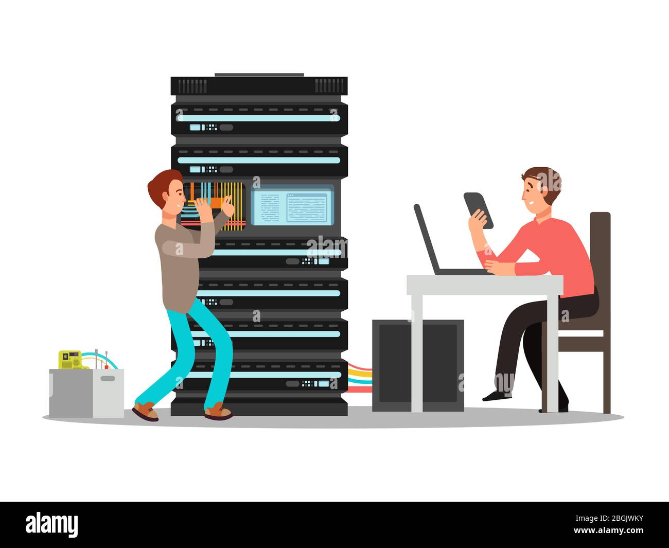 Man engineer, technician working in office. Two flat male IT cartoon  character. Vector illustration Stock Vector Image & Art - Alamy