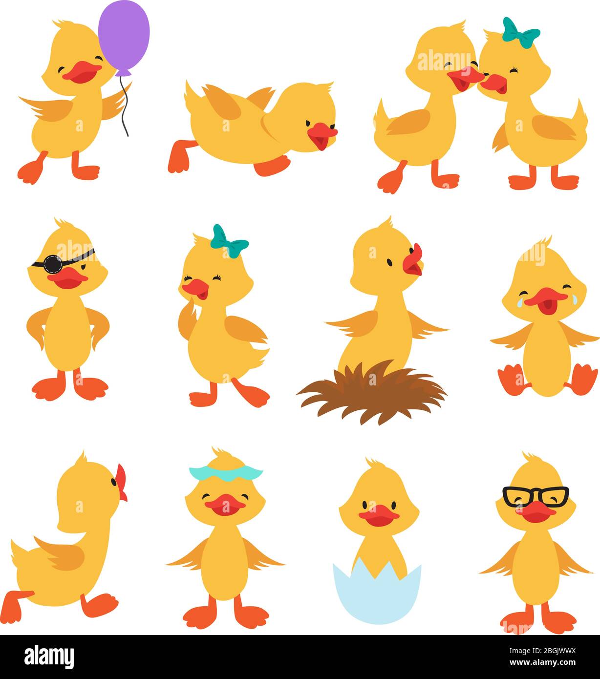 Cartoon cute ducks. Little baby yellow chick vector isolated characters.  Bird duckling, funny and happy chick character, newborn animal ducky  illustration Stock Vector Image & Art - Alamy
