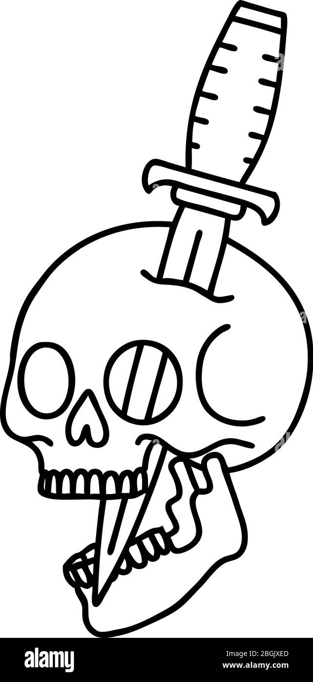 tattoo in black line style of a skull Stock Vector Image & Art - Alamy