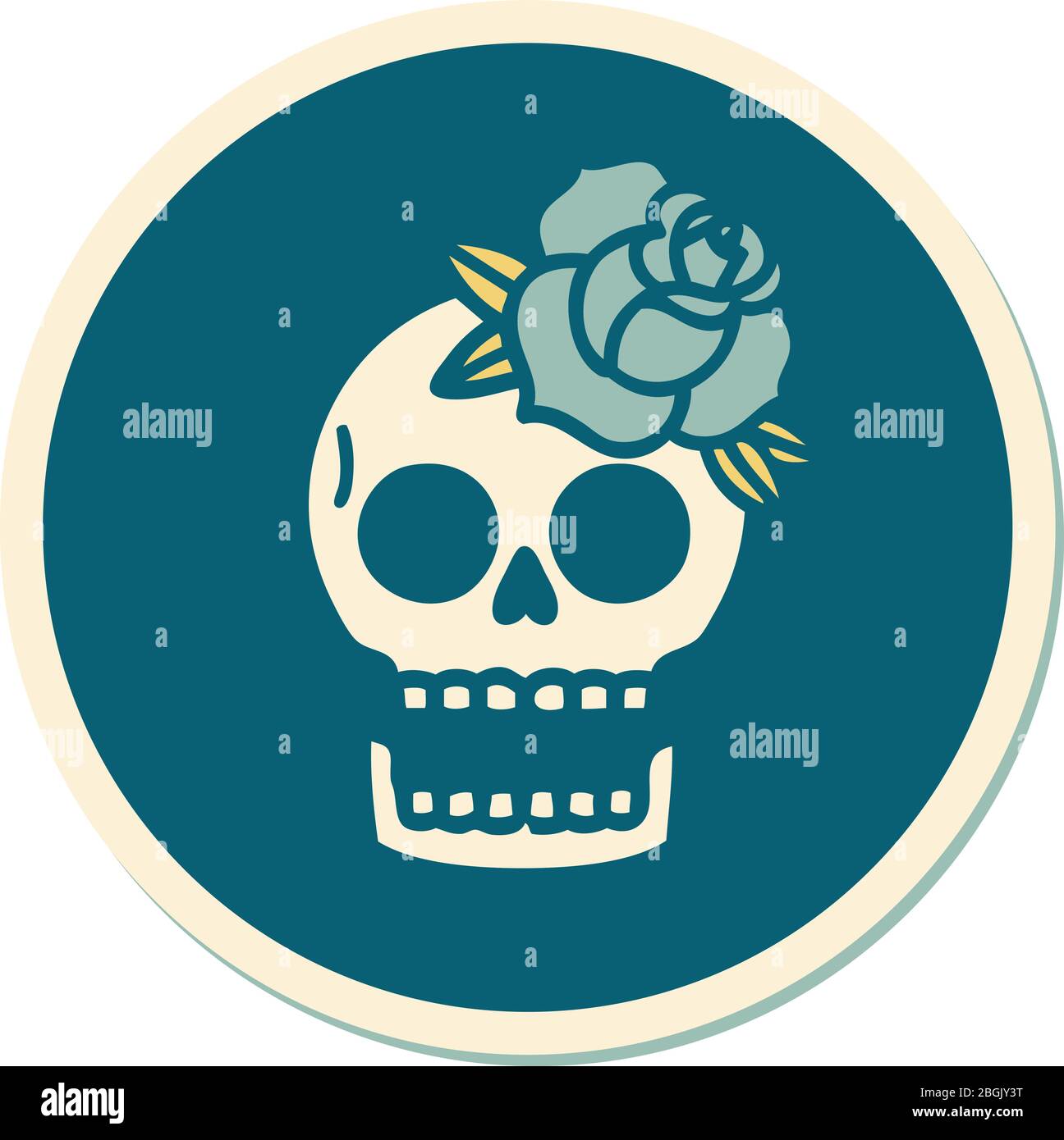 sticker of tattoo in traditional style of a skull and rose Stock Vector ...