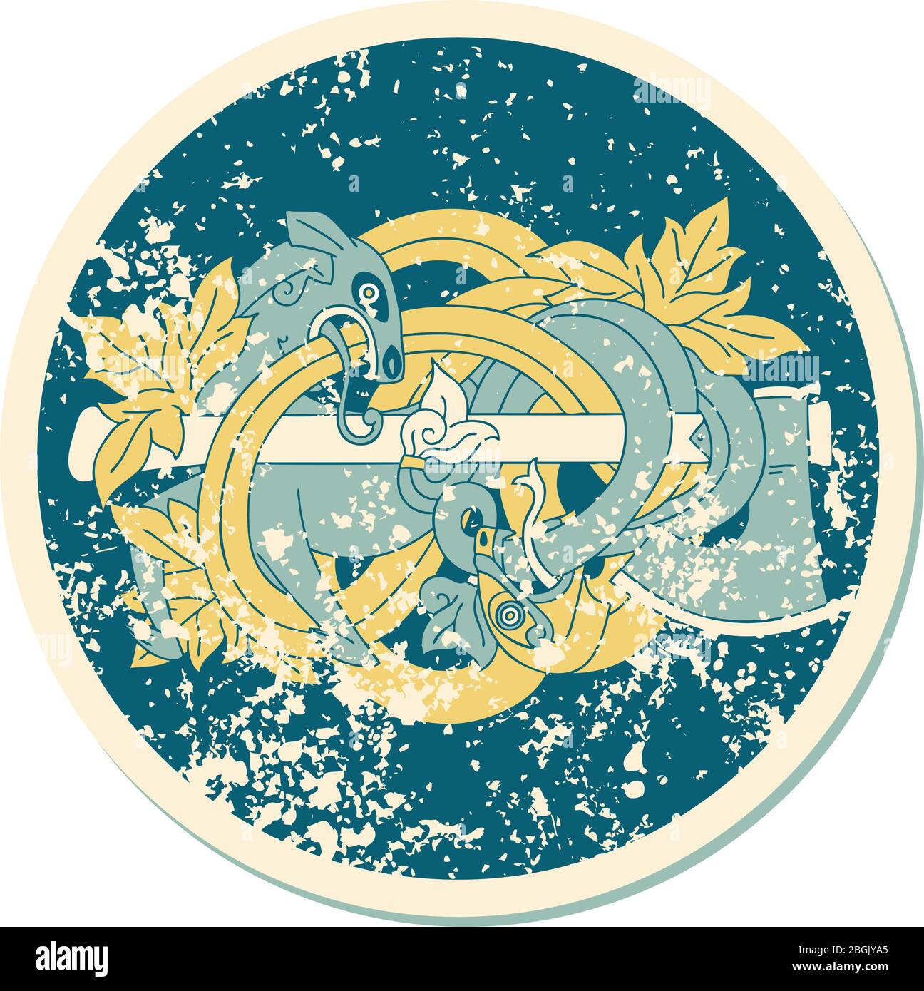 iconic distressed sticker tattoo style image of medieval carving Stock ...