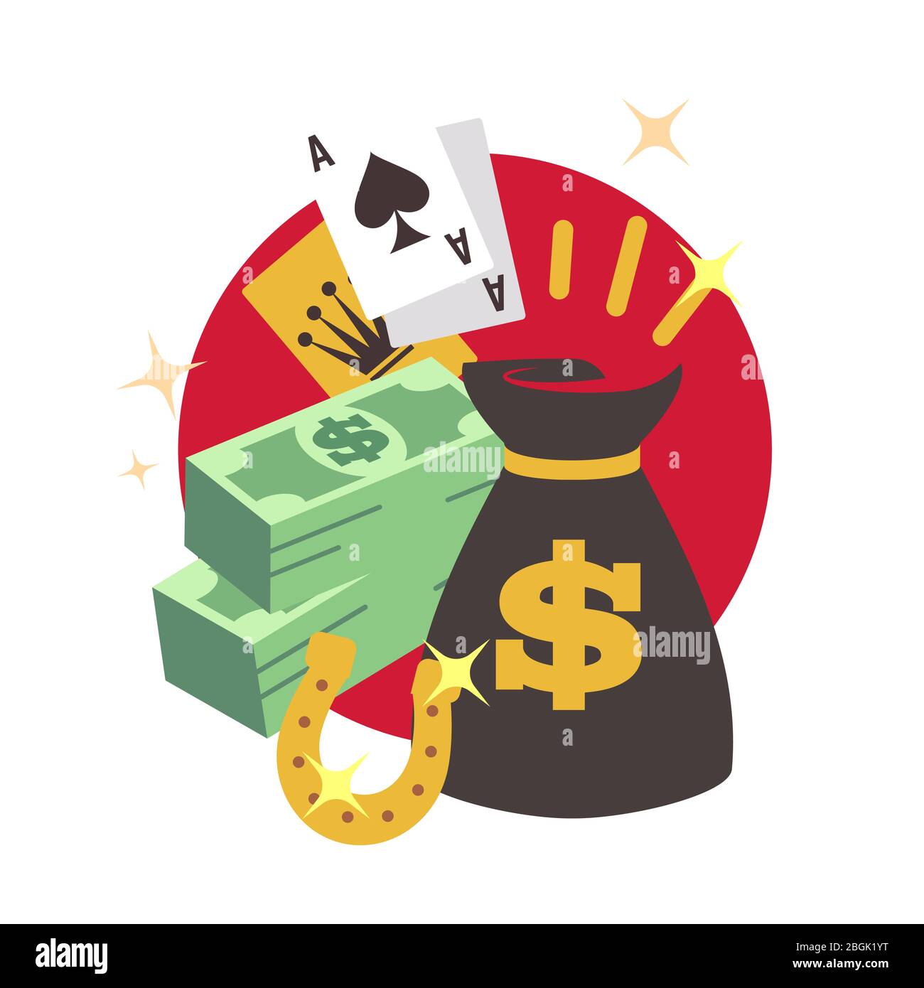Casino poker win concept with money. Flat winner vector isolated on white background. Money winner casino game, poker and gambling luck illustration Stock Vector