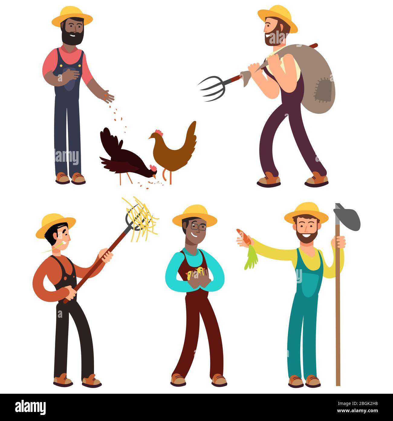 International farmers team cartoon vector illustration. Farmer character profession, occupation agriculturist Stock Vector