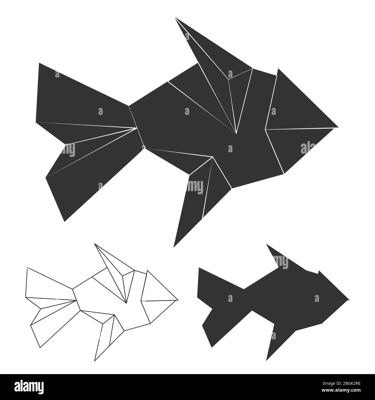 Polygonal, line and silhouette fish vector logo set isolated on white illustration Stock Vector